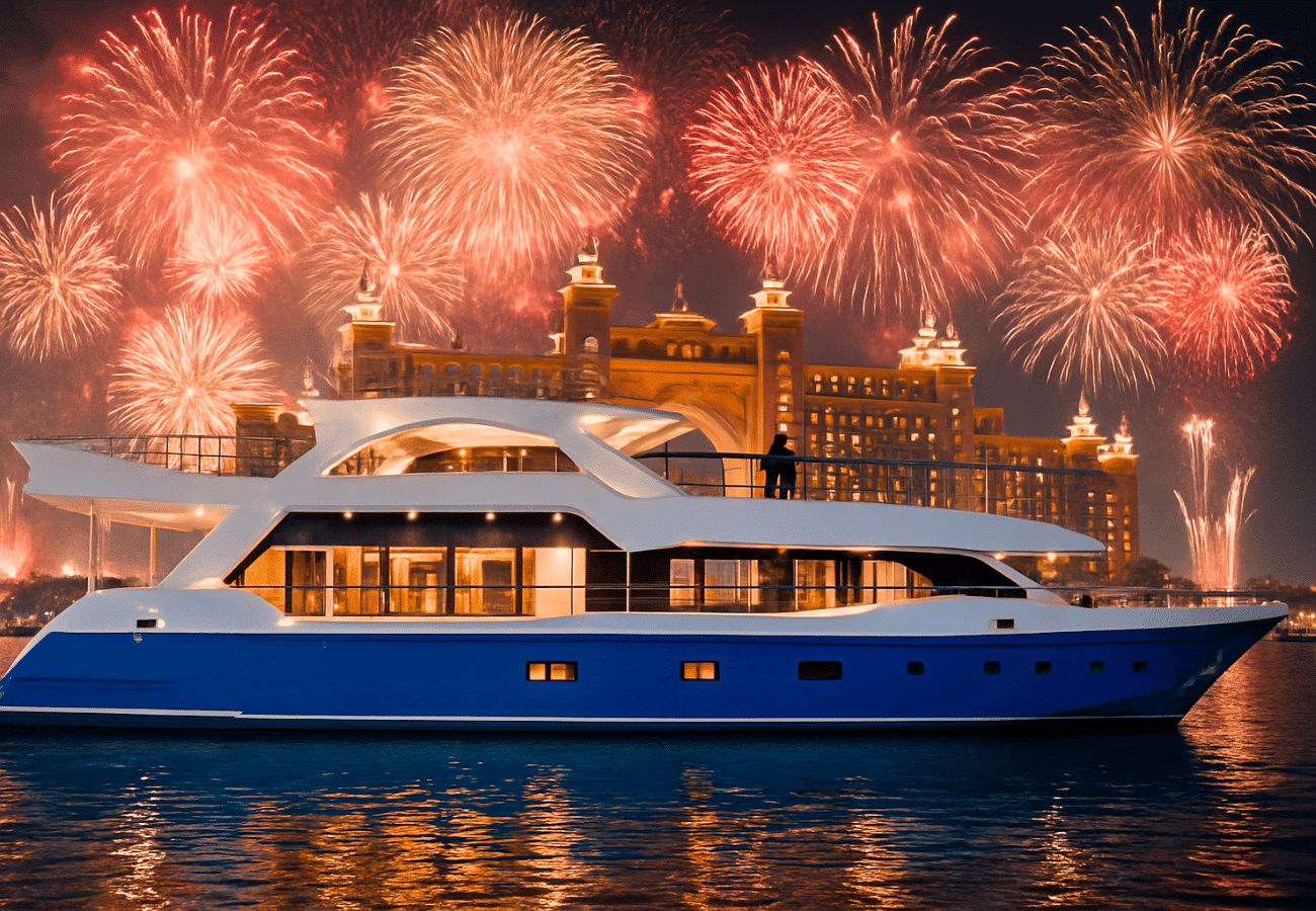 New Year's Eve Dinner Cruise Dubai upper deck fireworks view